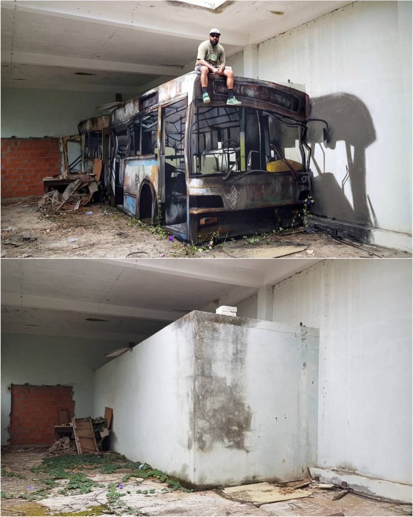 Autobús 3D | 10 arte callejero hiperrealista en 3D de Odette |: bayas de cerebro