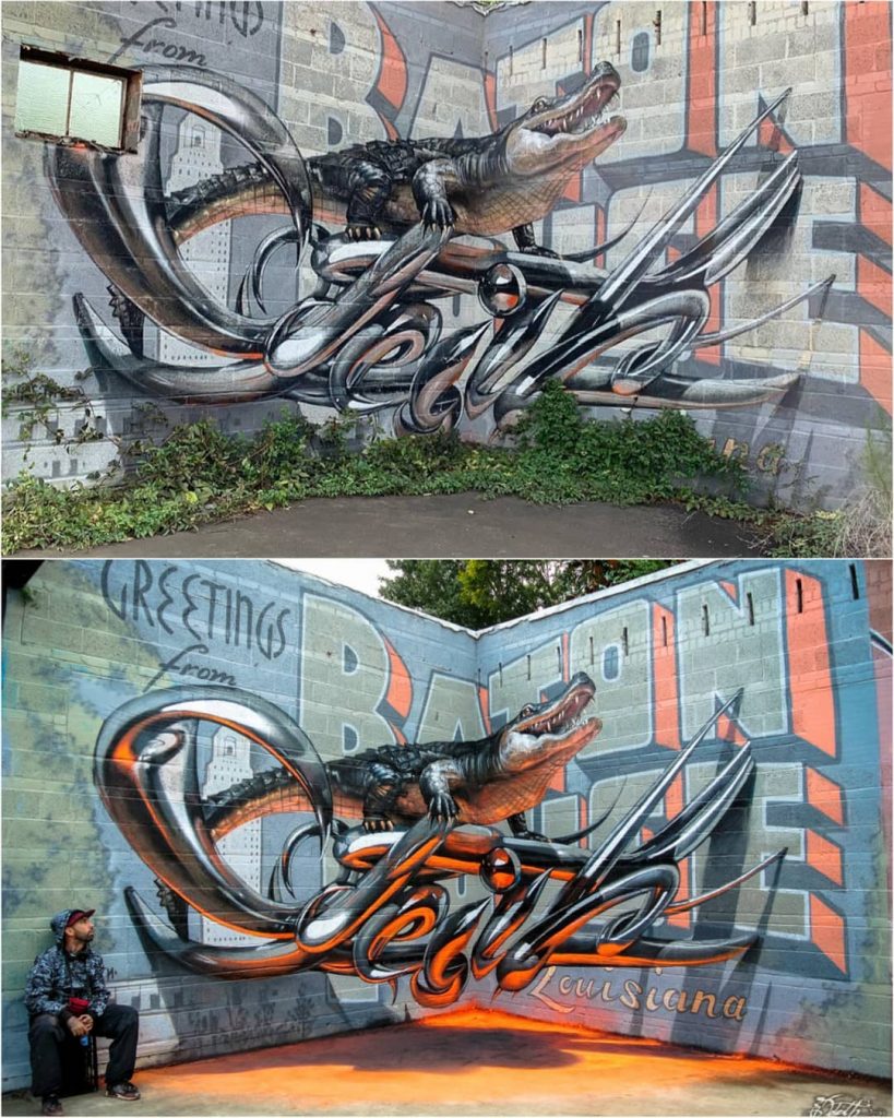 caimán 10 arte callejero hiperrealista en 3D de Odette |: bayas de cerebro